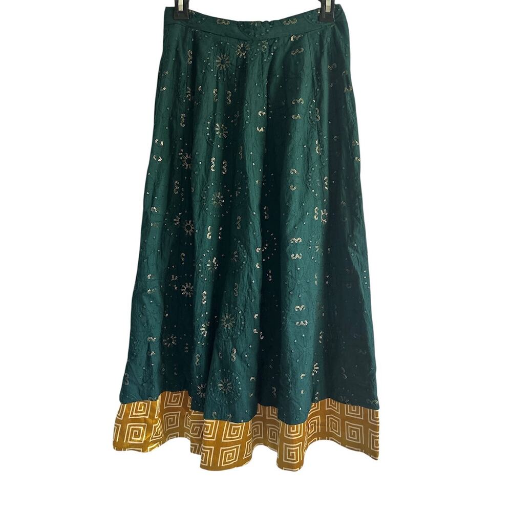 Sejalsoni Custom Made Green Cotton Sequined Indian Lehenga Maxi Skirt